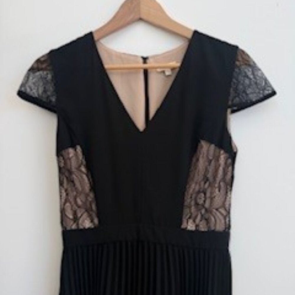 Shoshanna Black & Nude Pleated Midi Dress (Size: 6/M)